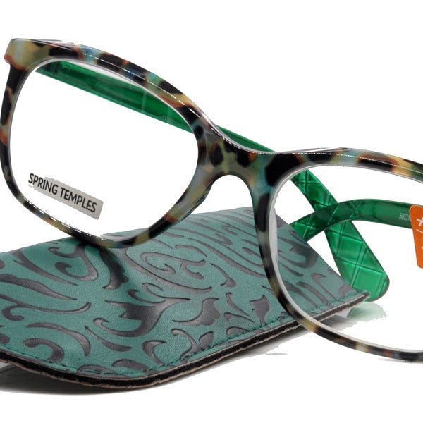 Venus, (Premium) Reading Glasses, High End Readers +1.25..+4 Magnifying glasses, Rectangular. Optical Frame (Tortoise Green) NY Fifth Avenue