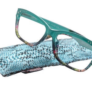 Miriam (Premium) Reading Glasses, High End Readers, Magnifying Glasses (Square) Women Rhinestone bling (Teal Blue) NY Fifth Avenue