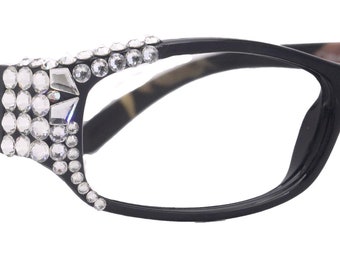 Rosie Bling Reading Glasses Women W (Aurora Borealis) Genuine European Crystals (Black) NY Fifth Avenue