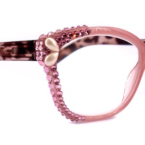 Savannah, (Bling) Women Reading Glasses W (2X line) (Light Rose, Rose, Pearl Teardrop)Genuine European Crystals.  (Pink) NY Fifth Avenue.