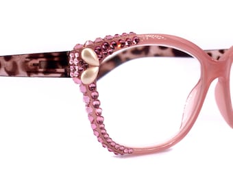 Savannah, (Bling) Women Reading Glasses W (2X line) (Light Rose, Rose, Pearl Teardrop)Genuine European Crystals.  (Pink) NY Fifth Avenue.