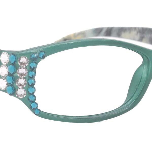 Rosie Bling Reading Glasses Women W (Clear N Turquoise) Genuine European Crystals (Turquoise / Green) NY Fifth Avenue