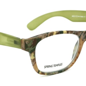 The Forester, (Premium) Reading Glasses, High End Reader +1.25 to +3 Magnifying Square Style (Green Camouflage) Frame. NY Fifth Avenue