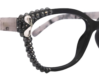 Savannah, (Bling) Gafas de lectura para mujer W (línea 2X) (Hematita, forma de lágrima) Cristales europeos auténticos. (Negro, carey) Quinta Avenida de Nueva York