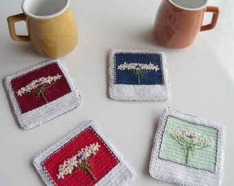 Patron PDF - Dessous de verre au crochet avec dentelle de la reine Anne brodée