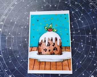 Aquarelle de pudding de Noël festif - oeuvre d'art imprimable en téléchargement immédiat