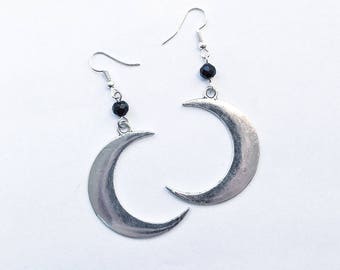 Moon earrings, gothic earrings, gothic jewellery, crescent moon earrings, silver earrings, victorian gothic, Gothic gift, jewellery gift.