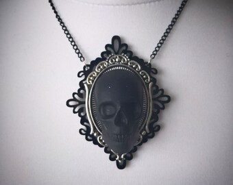 Skull necklace, filigree necklace, gothic necklace, resin skull, alternative jewellery, skull jewellery, acrylic necklace, punk, gift