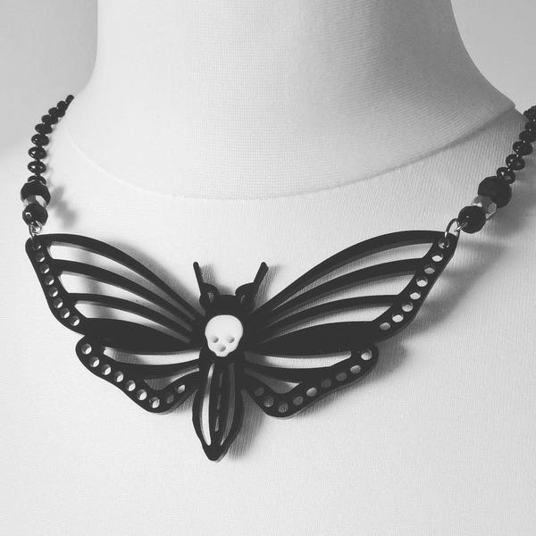 Gothic necklace, deaths head moth necklace, gothic jewellery, acrylic necklace, skull necklace, gothic gift, pagan jewellery, strega