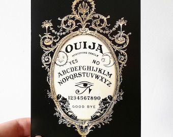 Ouija ansichtkaart, gotische ansichtkaart, gotische prenten, gotische kunst, ouija bord, ansichtkaarten, gotische lijst, rock n roll stijl, digitale print, ouija