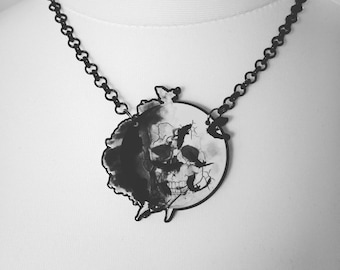 Gothic bat necklace, gothic jewellery, gothic skull necklace, moon necklace, pagan necklace, acrylic necklace, gothic jewellery gift, moon