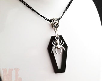 Coffin necklace, gothic necklace, spider necklace, gothic jewellery, gothic jewellery, laser cut acrylic, alternative gifts, acrylic coffin