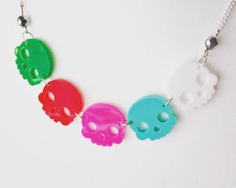 Gothic necklace, gothic jewellery, skull necklace, rainbow necklace, acrylic necklace, alternative jewellery, gothic gift.