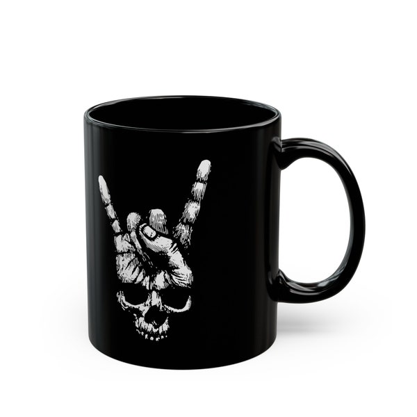 Gothic devil horns rock n roll black mug, Gothic gifts, Gift for her, gift for him, alternative gifts