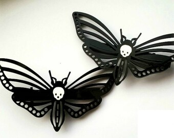 Gothic hair clips, death moth clips, gothic jewellery, pagan hair clips, hawk moth, acrylic, gothic gift, gothic sale, gothic valentine