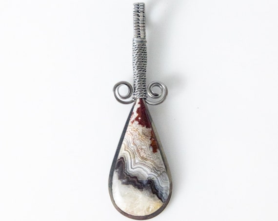 Crazy Lace Agate Handmade Pendant, WIre Wrapped, Boho Jewelry, Made By Hand, Perfect Gift ,Unique Design