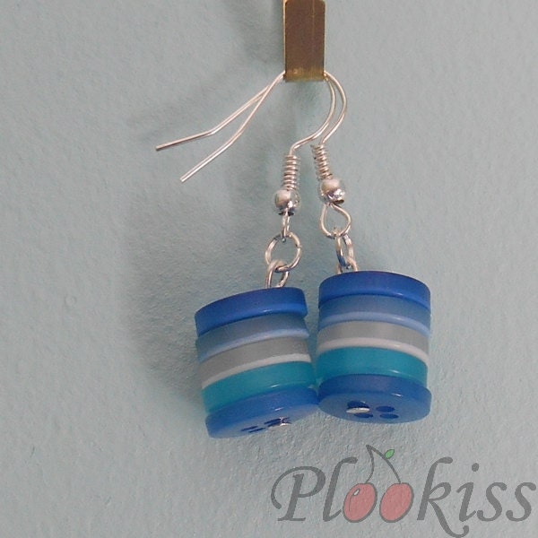 Tropical Earrings, Stacked Buttons, Seabreeze Colour, Wedding Jewellery Gift, Something Blue Accessory, Gifts for Her, Girfriend Present