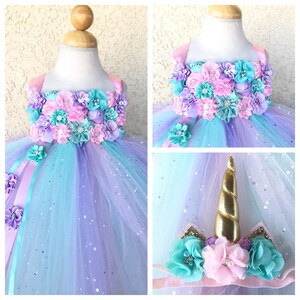 Beautiful unicorn tutu dress, photo prop tutu dress,birthday tutu dress in pink,lavender and aqua green with matching headband