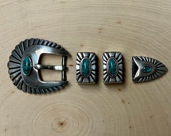 Alexander Kalifano  “CHIEF” Sterling Silver Belt Buckle Set w/ Turquoise