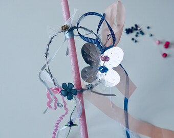 Handmade/Unique/Easter Candle/"Blue Wire Butterfly"/Lampades girl/Greek lambada/Greek Easter candle/πασχαλινη λαμπαδα/Christening Candle/1st