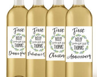 Milestone Wedding Wine Labels - A Year of Firsts - Newlywed Gift - Our First Year Gift - Engagement Present