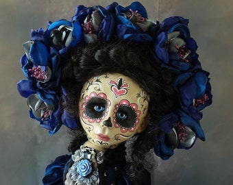 OOAK Art Doll '' Day of the Dead '' Skull handmade.Goth doll. Mexican decorations