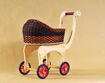 Wicker Doll Carriage, Hand Woven Doll buggy - Big design, Personalized gift for girls