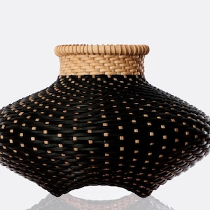 Contemporary hand woven cat&#39;s head basket in black and white, small basket, Woven sculpture