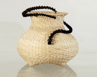 Woven basket, wicker basket, Natural color basket, contemporary basket, "Eve and the snake", Natural reed spiral basket