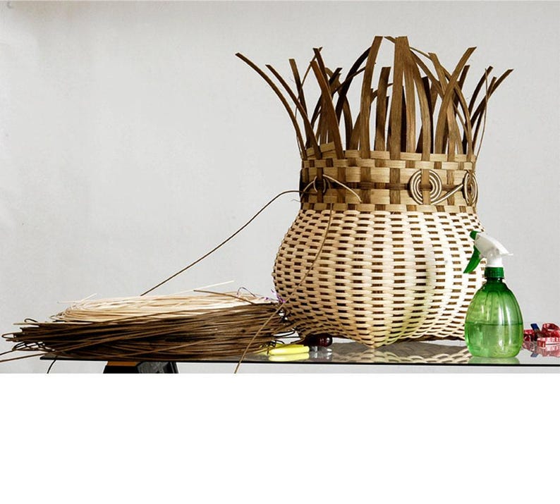 Modern Reed Basket, Hand Woven Basket, Vintage Woven Basket, Storage ...