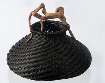 Contemporary weaving black Basket,  Hand Woven basket, custome order, hand made basket