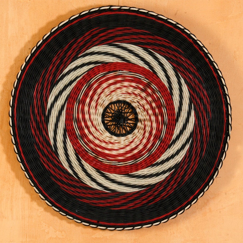 Handwoven wall art, Black, Red & White mandala image 1