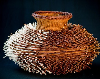 Hand made Sculpture Basket, contemporary weaved wicker basket