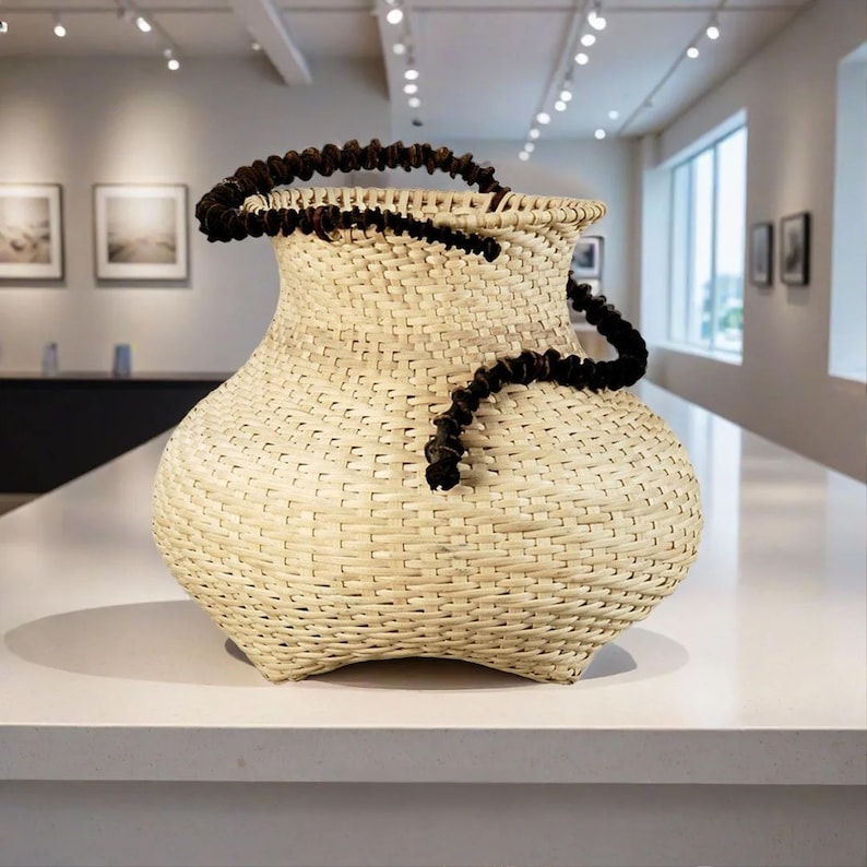 Woven basket, wicker basket, Natural color basket, contemporary basket, "Eve and the snake", Natural reed spiral basket