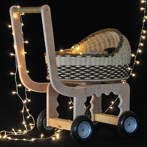 Doll carriage, Wicker doll buggy, Doll pram, Doll stroller, Toy, Children, Cradle