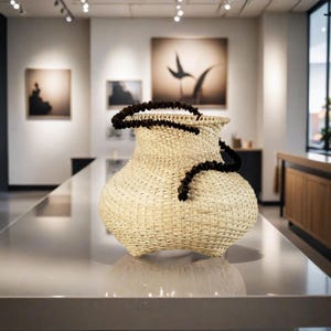 Woven basket, wicker basket, Natural color basket, contemporary basket, "Eve and the snake", Natural reed spiral basket