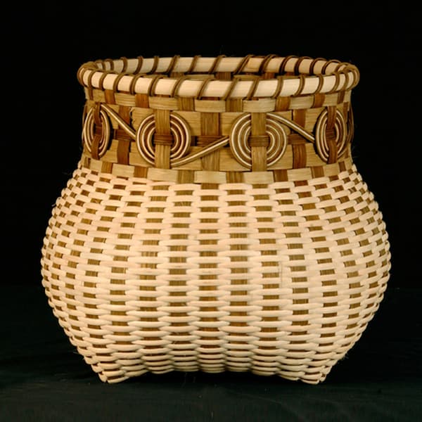 Ready to ship =  Hand Woven Basket In Natural Colors, with flat-oval and round reed, Cherokee wheels