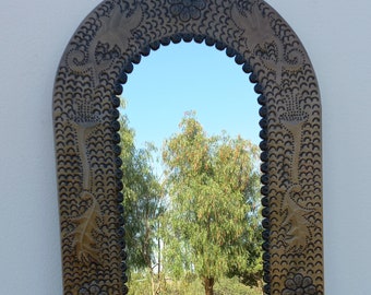 39" ARCHED PUNCHED Tin mirror handmade mexican folk art wall decoration large XL