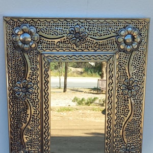 23" PUNCHED TIN MIRROR Mexican handmade hacienda style mirror, folk art