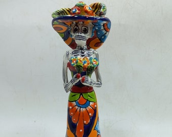 8" TALAVERA CATRINA colorful mexican ceramic day of the dead figurine
