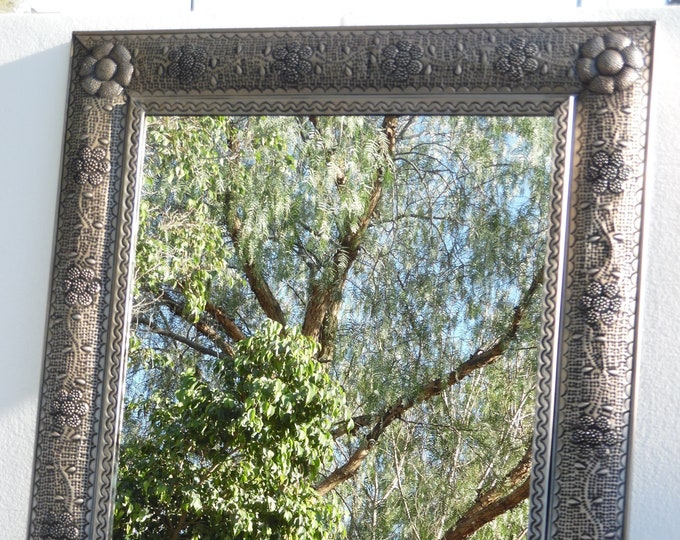 42 PUNCHED TIN MIRROR Mexican Handmade Hacienda Style Mirror, Folk Art