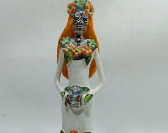 11" BRIDE TALAVERA CATRINA colorful mexican ceramic day of the dead sculture