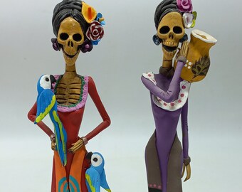 Set of 2 FINE ART CATRINA mexican day of the dead folk art handmade figure 12"