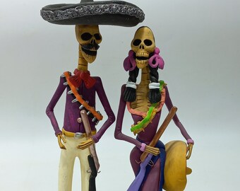 Set of 2 FINE ART CATRINA mexican day of the dead folk art handmade figure 12"