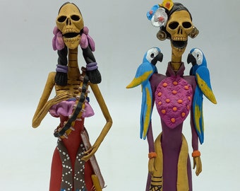 Set of 2 FINE ART CATRINA mexican day of the dead folk art handmade figure 10"