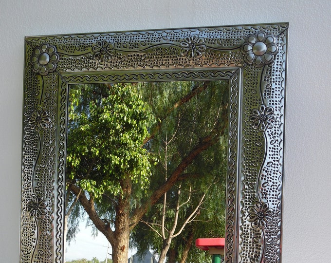 31 PUNCHED TIN MIRROR Mexican Handmade Hacienda Style Mirror, Folk Art