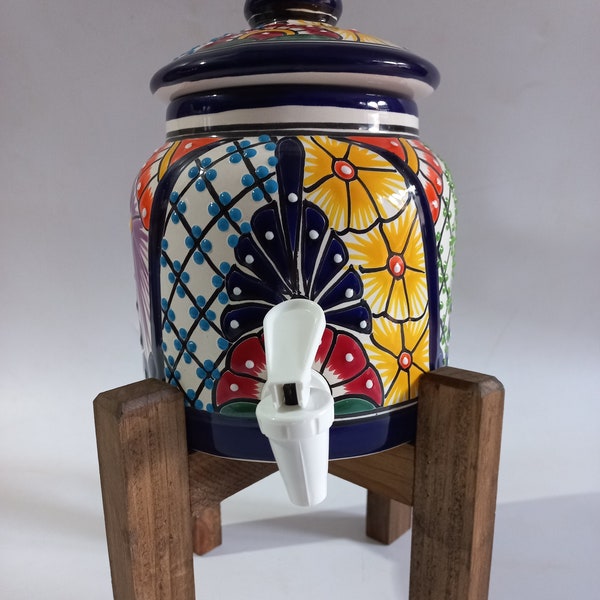 SMALL WATER CROCK Talavera Mexican pottery Water dispenser glazed paint folk art