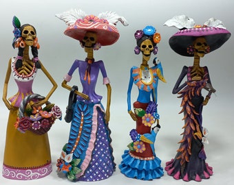 Set of 4 FINE ART CATRINA mexican day of the dead folk art handmade figure 12"