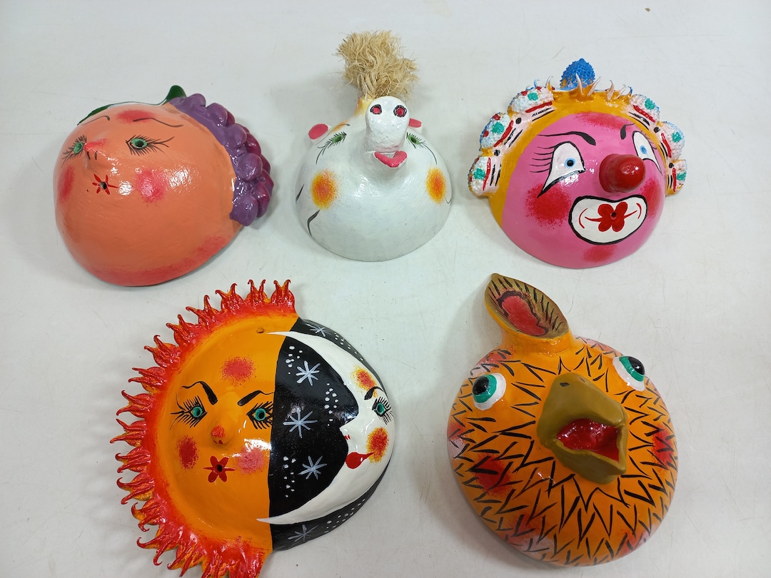 SET of 5 MASKS Coconut Shell Mexican Handmade Colorful Wholesale Folk ...