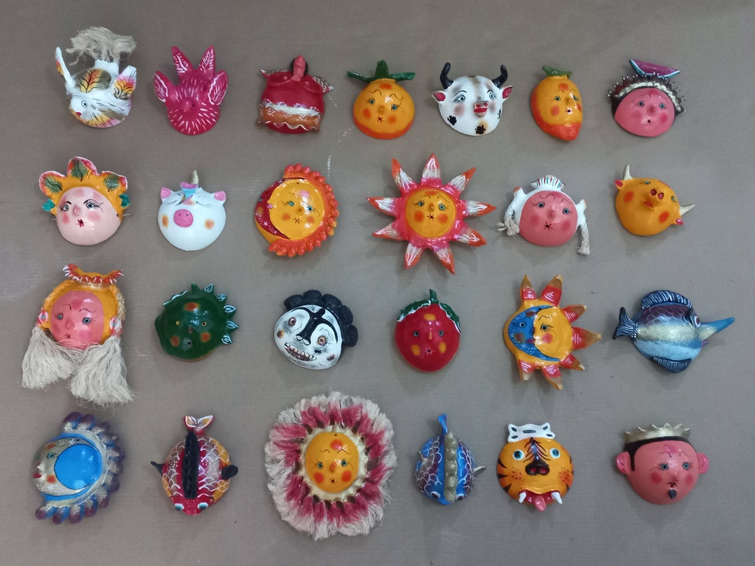 SET of 25 MASKS Coconut Shell Mexican Handmade Colorful Wholesale Folk ...